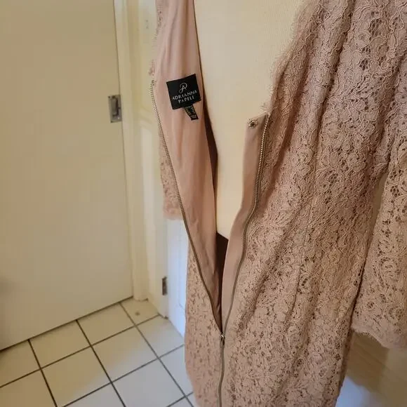 Adrianna Papell Pink Floral Lace Sheath Dress Size 12 3/4 Sleeve Formal - Picture 7 of 10